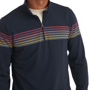 Marine Layer Retro Stripe Quarter-Zip Jersey Knit Sweatshirt Navy Blue XL